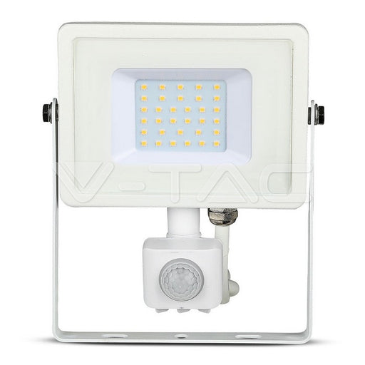 V-TAC VT-30-S 30W Smd PIR Sensor Floodlight With Samsung Chip Colorcode: 4000K White Body White Glass
