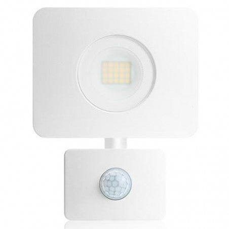 Integral LED PIR Compact Tough Floodlight 20W Cool White, White Body