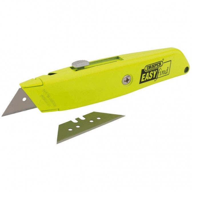 Draper Easy Find retractable trimming knife in high-visibility yellow