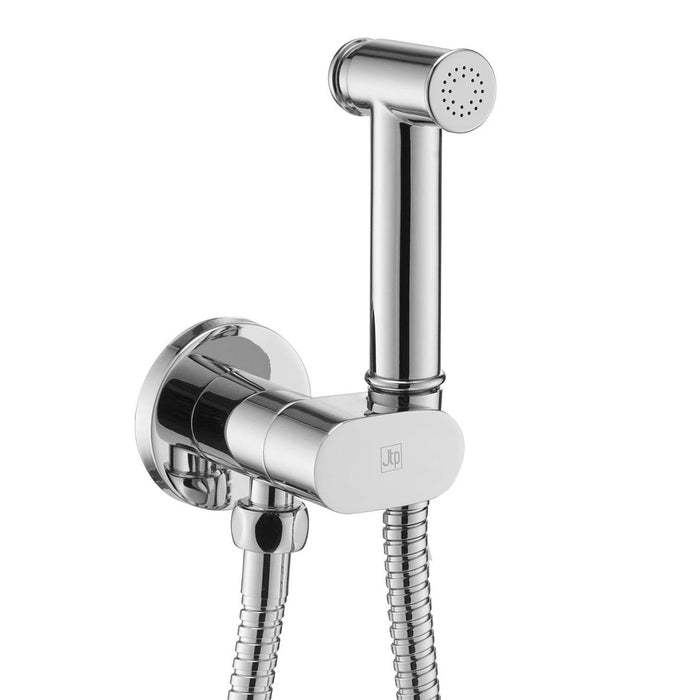 JTP chrome toilet bidet douche set with safety shut-off valve, flexible hose and hygiene spray handset