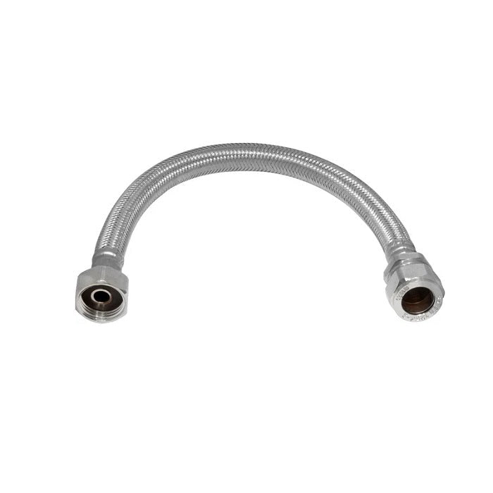 Aumix 300mm bent flexible tap connector with 15mm compression and half-inch female elbow ends