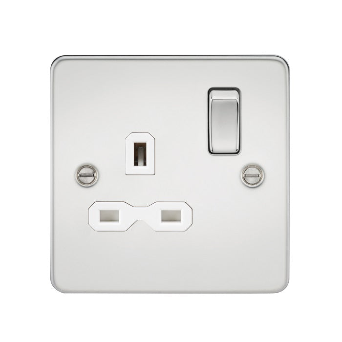 Knightsbridge Flat Plate & Screwless 13A Sockets — Polished Chrome and Brushed Chrome for UK Electricians