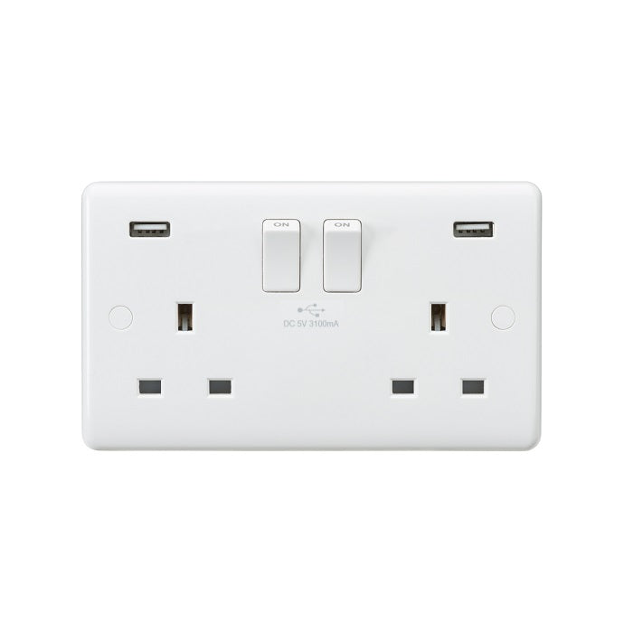 Knightsbridge 13A 2G SP Switched Socket with Dual USB A+A Curved Edge White