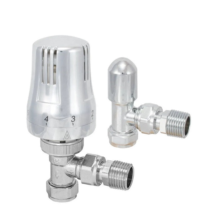 Embrass Peerless EDEN 15mm angled thermostatic radiator valve with chrome head