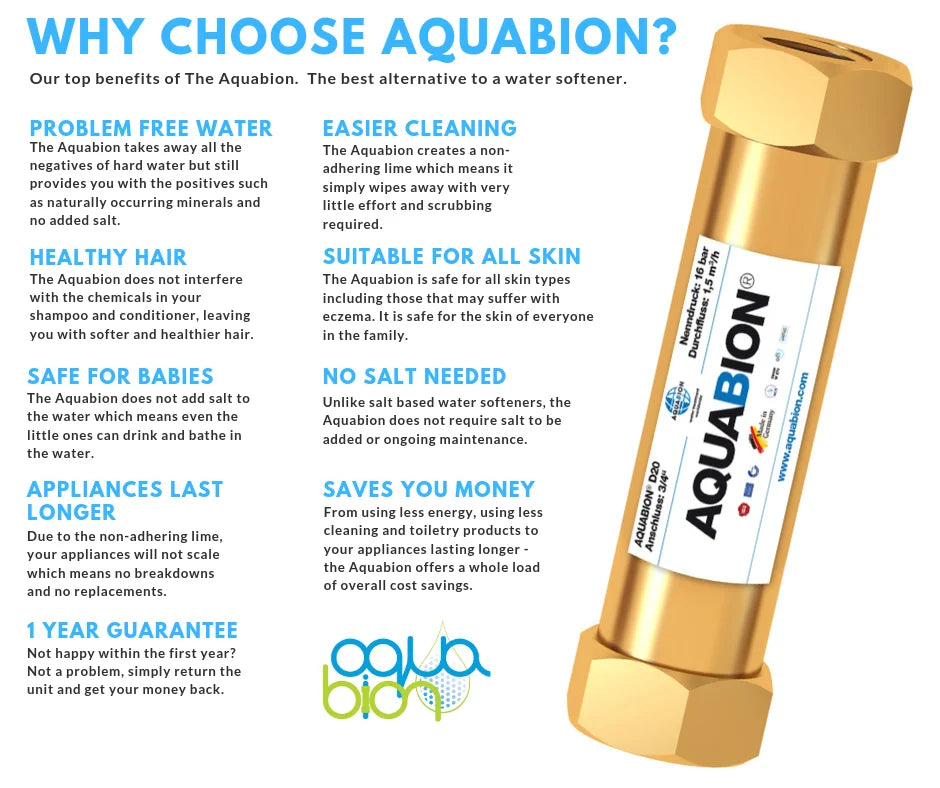 Aquabion salt-free limescale prevention system for hard water treatment