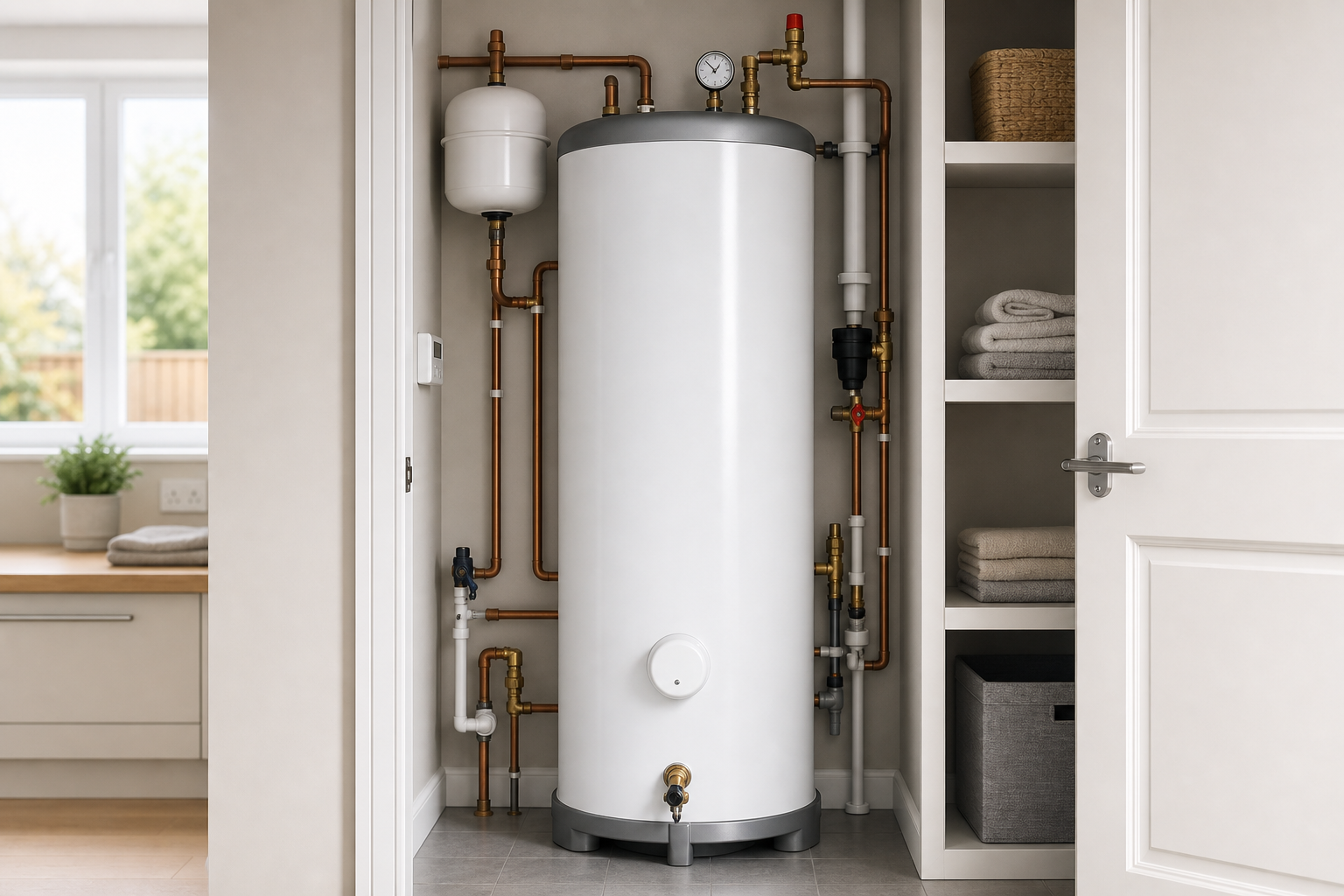 Unvented hot water cylinder guide illustration