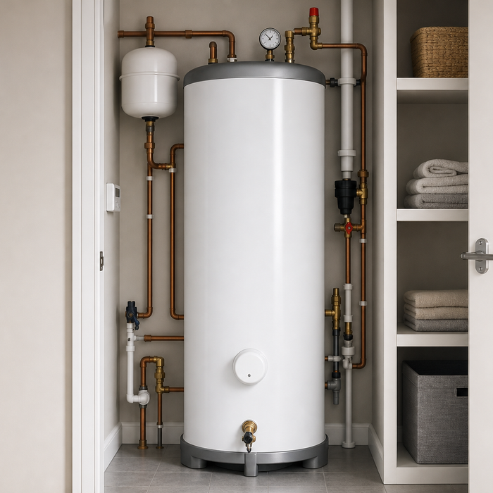 Unvented hot water cylinder guide illustration