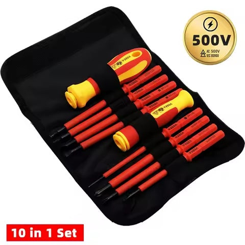 10-piece interchangeable blade 500V insulated screwdriver set with case