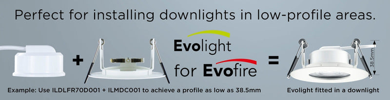 Evofire 85 Fire Rated Downlight 70mm Cutout 4-Pack IP65 White Round + GU10 Holder