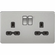 Knightsbridge 3A 2 Gang Switched Socket with Dual USB Charger - Brushed Chrome Black Insert