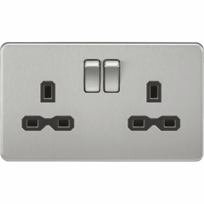 Knightsbridge 3A 2 Gang Switched Socket with Dual USB Charger - Brushed Chrome Black Insert