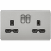Knightsbridge 3A 2 Gang Switched Socket with Dual USB Charger - Brushed Chrome Black Insert