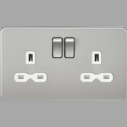 Knightsbridge 13A 2G DP Switched Socket with Twin Earths - Brushed Chrome with White Insert
