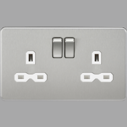Knightsbridge 13A 2G DP Switched Socket with Twin Earths - Brushed Chrome with White Insert