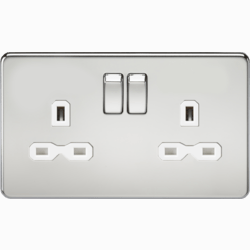 Knightsbridge 13A 2G DP Switched Socket with Twin Earths - Polished Chrome with White Insert