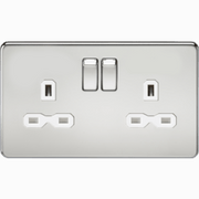 Knightsbridge 13A 2G DP Switched Socket with Twin Earths - Polished Chrome with White Insert