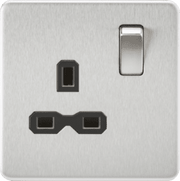 Knightsbridge 13A 1G DP Switched Socket - Brushed Chrome with Black Insert