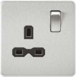 Knightsbridge 13A 1G DP Switched Socket - Brushed Chrome with Black Insert