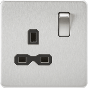 Knightsbridge 13A 2G DP Switched Socket with Twin Earths - Brushed Chrome with Black Insert