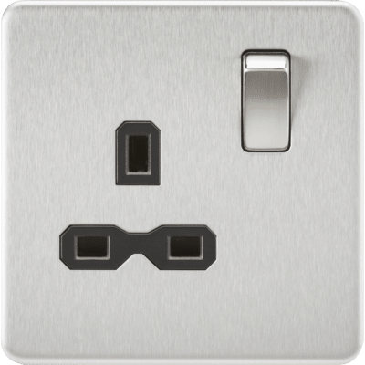 Knightsbridge 13A 2G DP Switched Socket with Twin Earths - Brushed Chrome with Black Insert