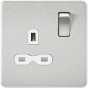 Knightsbridge 13A 2G DP Switched Socket with Twin Earths - Brushed Chrome with White Insert