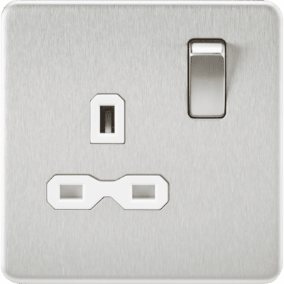 Knightsbridge 13A 2G DP Switched Socket with Twin Earths - Brushed Chrome with White Insert