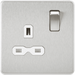 Knightsbridge 13A 2G DP Switched Socket with Twin Earths - Brushed Chrome with White Insert