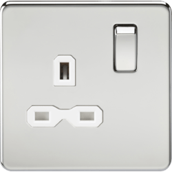 Knightsbridge 13A 1G DP Switched Socket - Polished Chrome with White Insert