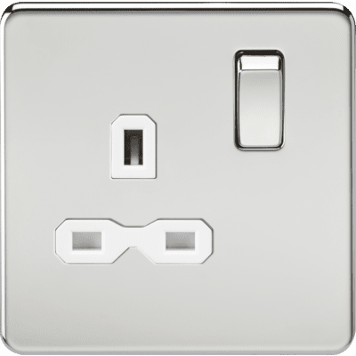 Knightsbridge 13A 2G DP Switched Socket with Twin Earths - Polished Chrome with White Insert