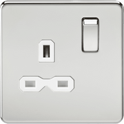 Knightsbridge 13A 2G DP Switched Socket with Twin Earths - Polished Chrome with White Insert