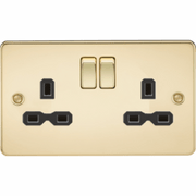 Knightsbridge 13A 2G DP Switched Socket with Twin Earths - Polished Brass with Black Insert
