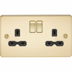 Knightsbridge 13A 2G DP Switched Socket with Twin Earths - Polished Brass with Black Insert