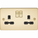Knightsbridge 13A 2G DP Switched Socket with Twin Earths - Polished Brass with Black Insert