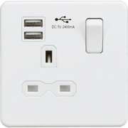 Knightsbridge 13A 1G SP Switched Socket with Dual USB A+A 5V DC 2.4A shared - Matt White with White Insert