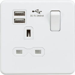 Knightsbridge 13A 1G SP Switched Socket with Dual USB A+A 5V DC 2.4A shared - Matt White with White Insert