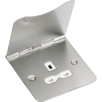 Knightsbridge 13A 2G Unswitched Floor Socket - Brushed Chrome with White Insert