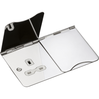 Knightsbridge 13A 1G Unswitched Floor Socket - Brushed Chrome with White Insert