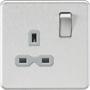 Knightsbridge 13A 2G DP Switched Socket with Twin Earths - Brushed Chrome with Grey Insert