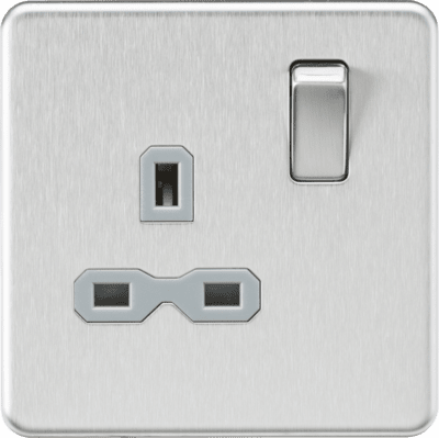 Knightsbridge 13A 2G DP Switched Socket with Twin Earths - Brushed Chrome with Grey Insert