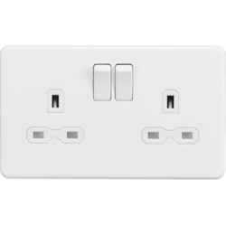 Knightsbridge 13A 2G DP Switched Socket with Twin Earths - Matt White with White Insert