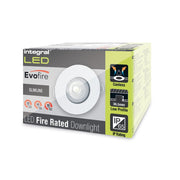 Integral LED EVOFIRE 85 Fire Rated Downlight — 70mm Cutout, IP65, White Round + GU10 Holder