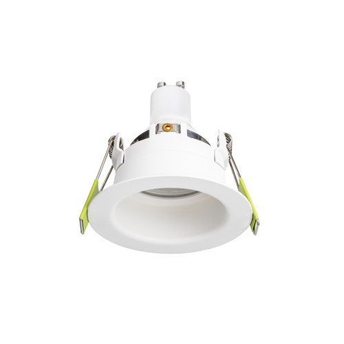 EVOFIRE 85 FIRE RATED DOWNLIGHT 70MM CUTOUT IP65 WHITE RECESSED +GU10 HOLDER INTEGRAL