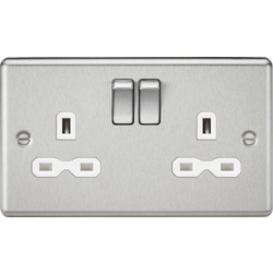 Knightsbridge 13A 1G DP Switched Socket, Dual USB White Insert - Rounded Edge Brushed Chrome