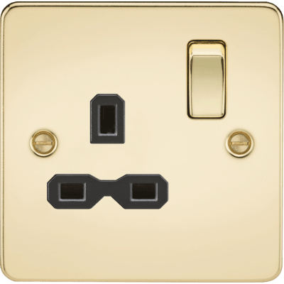 Knightsbridge 13A 2G DP Switched Socket with Twin Earths - Polished Brass with Black Insert