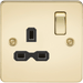 Knightsbridge 13A 2G DP Switched Socket with Twin Earths - Polished Brass with Black Insert