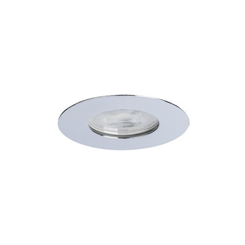 EVOFIRE 85 FIRE RATED DOWNLIGHT 70MM CUTOUT IP65 POLISHED CHROME ROUND +GU10 HOLDER & INSULATION GUARD INTEGRAL