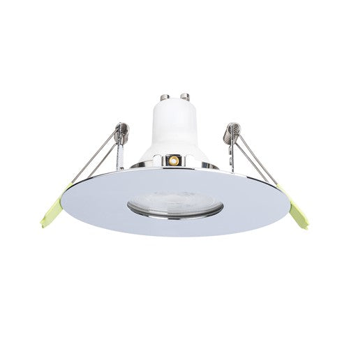 EVOFIRE MAXI 110 FIRE RATED DOWNLIGHT 70-100MM CUTOUT IP65 POLISHED CHROME ROUND +GU10 HOLDER INTEGRAL