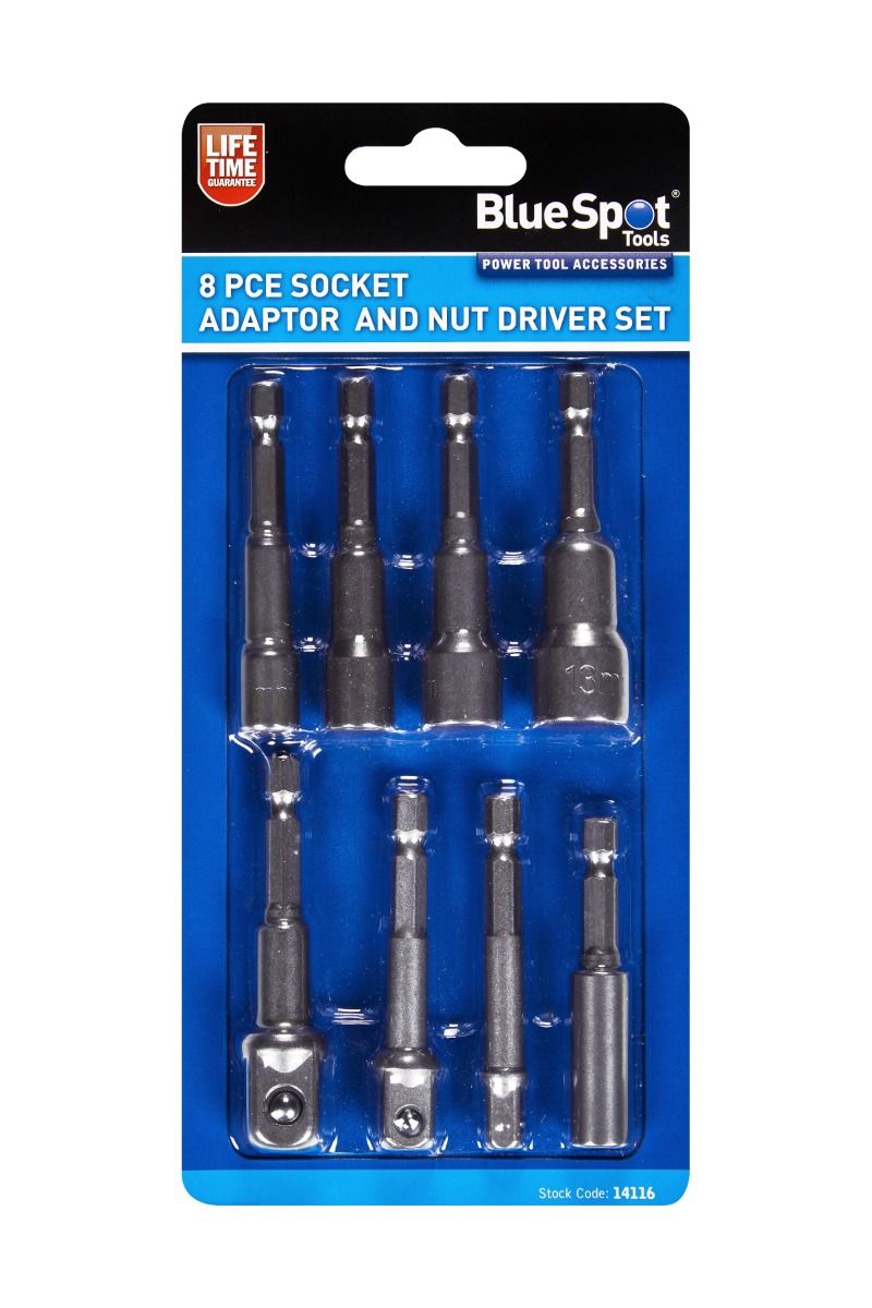 Blue Spot Tools 8PCE Socket Adaptor and Nut Driver Set