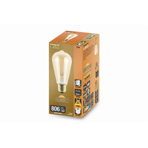 SUNSET VINTAGE FILAMENT ST64 BULB E27 806LM 5.9W 2200K DIMMABLE 300 BEAM AMBER INTEGRAL