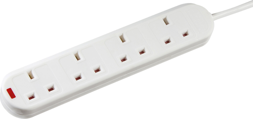Knightsbridge 20043M white 4-gang 3m extension lead with neon indicator